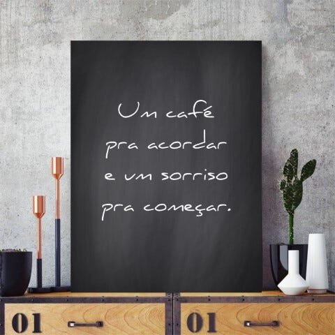 Placa Decorativa Um Café Pra Acordar E Um Sorriso Pra Começar - 30x40cm - 1