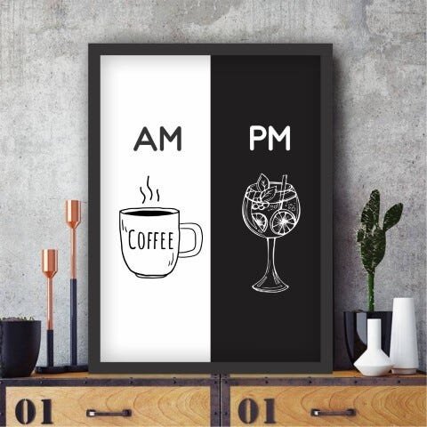 Quadro Decorativos Com Moldura Preta Am Pm Café Gin - 40x50cm - 1