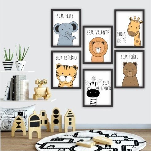 Quadro Decorativos Com Moldura Preta Quarto Infantil Animais - 20x30cm - 1