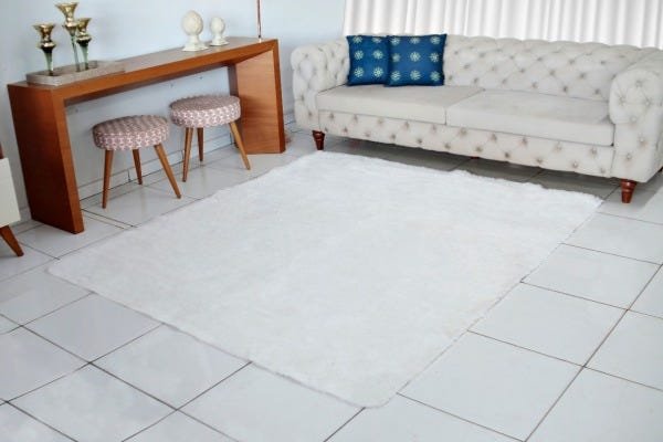 Tapete para Sala Peludo1,00x1,40 Felpudo Branco Macio - 5