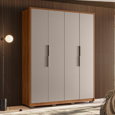 Guarda Roupa Casal 180cm 4 Portas Atren D02 Nogueira/nude - Mpozenato