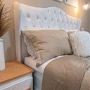 Ver imagem 5 de Cabeceira Estofada 1.40 para Cama Box Casal Capitonê Dubai Corino Branco - Lh Móveis