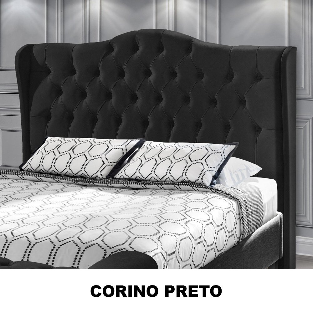 Cabeceira Cama Box Casal 1.40 Capitonê Dubai Corino Preto - Lh Móveis - 3