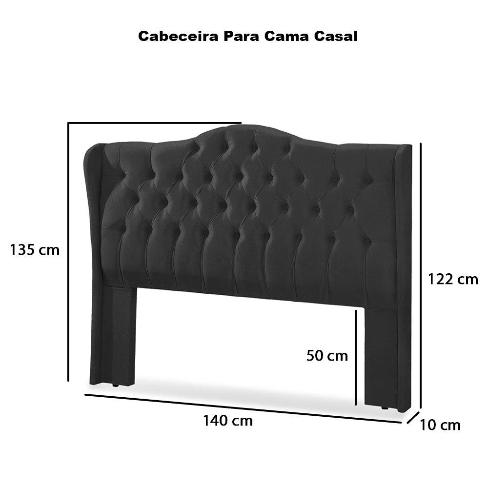 Cabeceira Cama Box Casal 1.40 Capitonê Dubai Corino Preto - Lh Móveis - 6