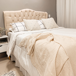 Cabeceira Estofada 1.40 para Cama Box Casal Capitonê Dubai Suede Areia - Lh Móveis - 4