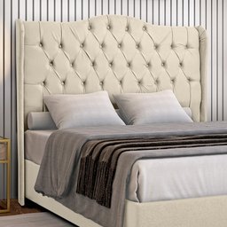 Cabeceira Estofada 1.40 para Cama Box Casal Capitonê Dubai Suede Areia - Lh Móveis - 3