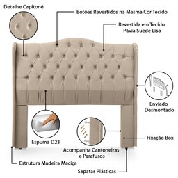 Cabeceira Estofada 1.40 para Cama Box Casal Capitonê Dubai Suede Cappuccino - Lh Móveis - 10