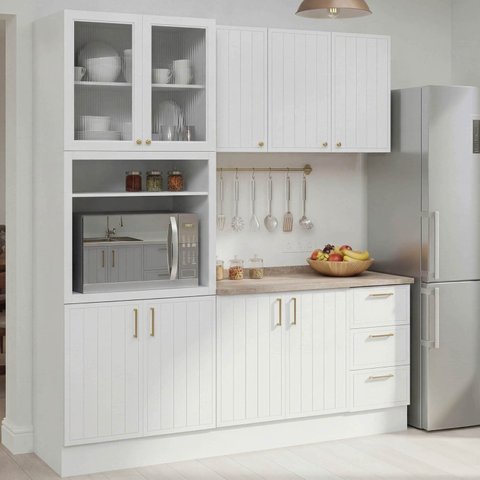 Cozinha Modulada 4 Peças com Tampo com Cristaleira Marselha CabeCasa MadeiraOriginals Branco