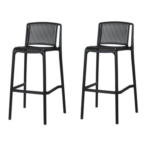 Kit 2 Banquetas Empilháveis Floripa Assento Polipropileno Base Plástica com Encosto Preto Fratini