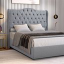 Ver imagem 1 de Cabeceira Estofada 1.40 para Cama Box Casal Capitonê Dubai Suede Cinza - Lh Móveis