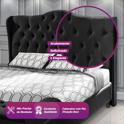 Cabeceira Cama Box Casal 1.40 Capitonê Dubai Pávia Preto - LH Móveis - 10