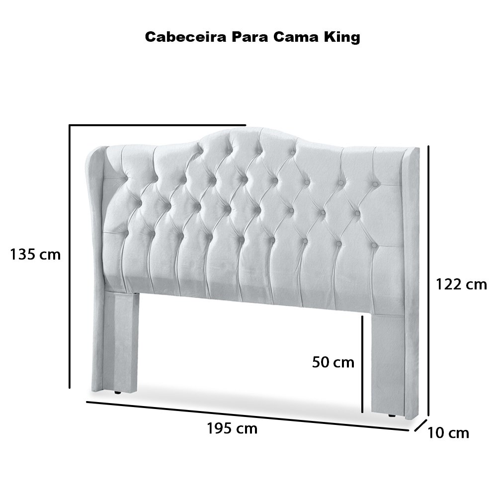 Cabeceira Estofada 1.95 para Cama Box King Capitonê Dubai Corino Branco - Lh Móveis - 11