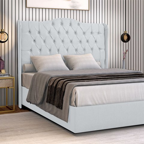 Cabeceira Estofada 1.95 para Cama Box King Capitonê Dubai Corino Branco - Lh Móveis