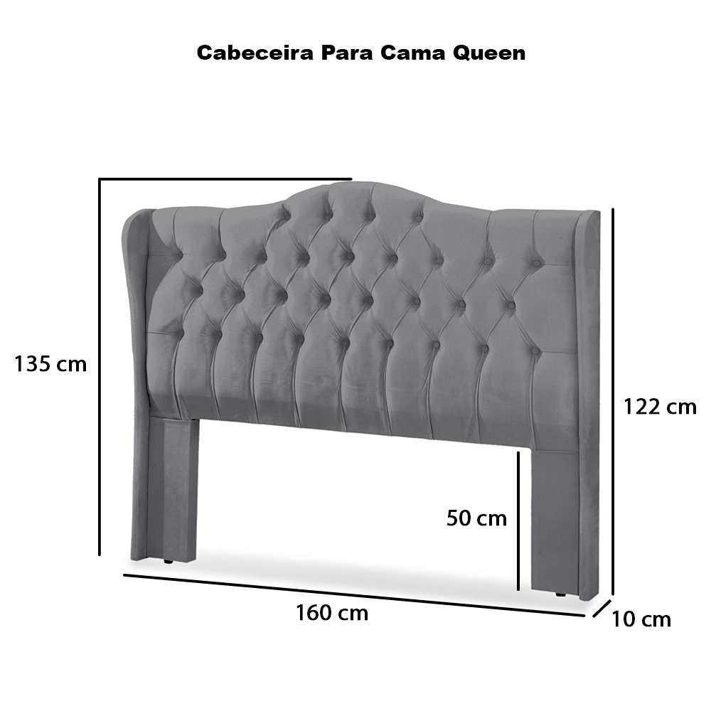 Cabeceira Estofada 1.60 para Cama Box Queen Capitonê Dubai Suede Cinza - Lh Móveis - 11