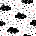 Ver imagem 1 de Papel de Parede Baby Nuvens Pretas e Rosa Bebê - 3,00x0,50m