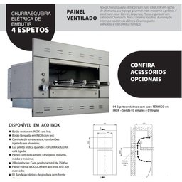 Churrasqueira Elétrica de Embutir 4 Espetos Suprema 220v - 2