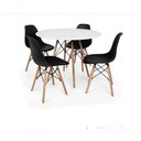 Ver imagem 1 de Conjunto de Mesa de Jantar Eames Eiffel Redonda 120cm Tampo de Madeira Branco com 4 Cadeiras Pretas