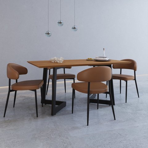 Conjunto Sala de Jantar com Mesa 160cm Toronto e 4 Cadeiras Bless Yescasa Marrom/Caramelo/Mel/Preto