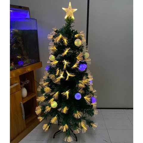 Arvore de Natal Fibra Otica Natalina Completa Iluminaçao Led Ponta Estrela Festa Fim de Ano Decoraça