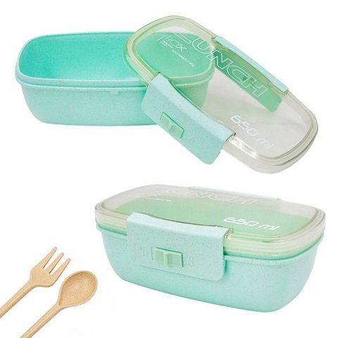 Marmita Pote 650ml com Tampa Garfo Colher Freezer Micro-Ondas Fit -Verde