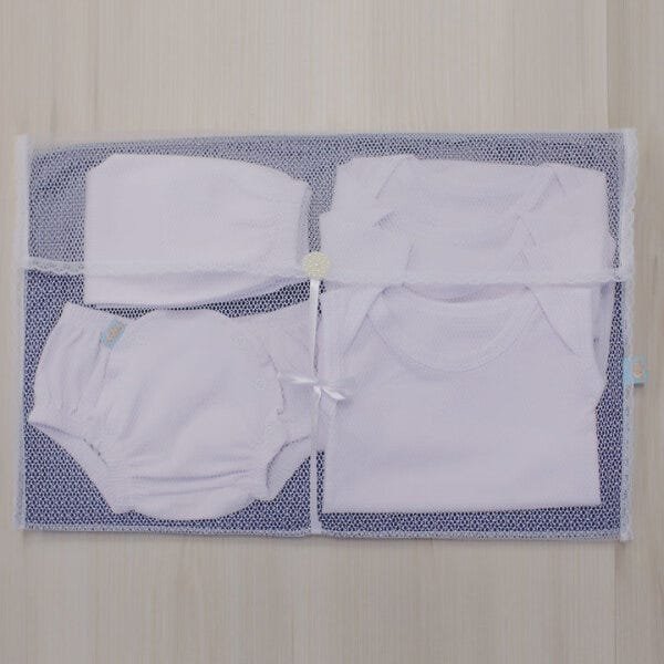 Kit 4 Peças Saquinhos Maternidade Duplo para Roupas Tule Poá Marinho - 2
