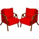 Ver imagem 1 de Kit 2 Poltronas Decorativa para Sala Shine Suede Cores Pé Castanho - Vermelho, Suede