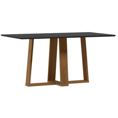 Mesa de Jantar Rubi 6 Lugares Retangular com Vidro MDF Preto New Ceval Móveis