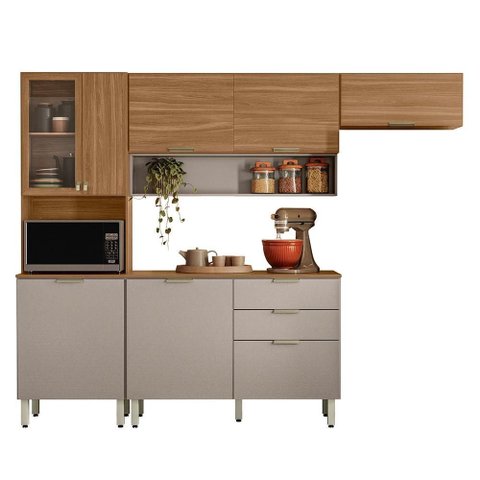 Cozinha Compacta Alba 8 Portas Amêndola Touch/nude Prime Tx e Balcão 120cm com Tampo Mdp - Demó