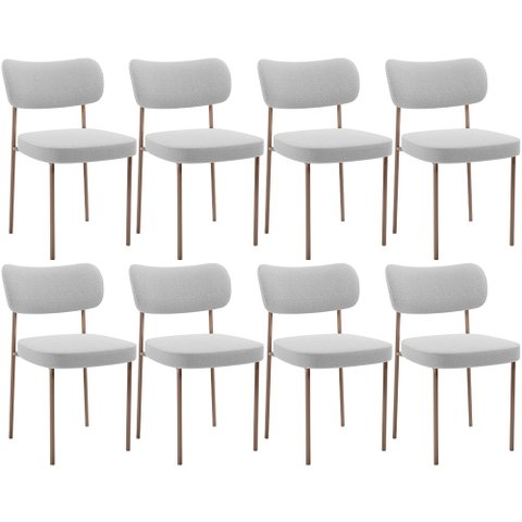 Kit 08 Cadeiras Estofadas para Sala de Jantar Melina Base Arena L02 Bouclê Cinza - Lyam Decor