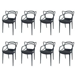 Kit com 8 Cadeiras Allegra Ana Maria Masters Jantar Cozinha Jardim Empilhável Preta - 1