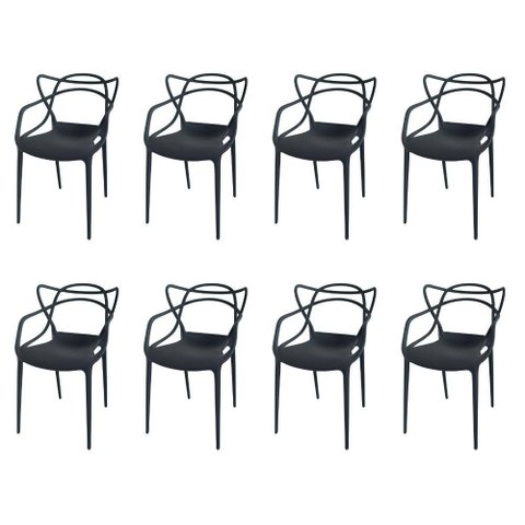 Kit com 8 Cadeiras Allegra Ana Maria Masters Jantar Cozinha Jardim Empilhável Preta