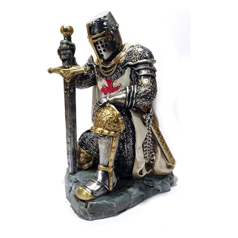Cavaleiro Medieval Templario Ajoelhado 00067 Prateado