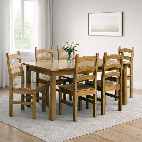 Conjunto com Mesa de Jantar 160cm Retangular e 6 Cadeiras 100% Madeira Maciça Napoli Espresso Móveis Marrom/Nogueira