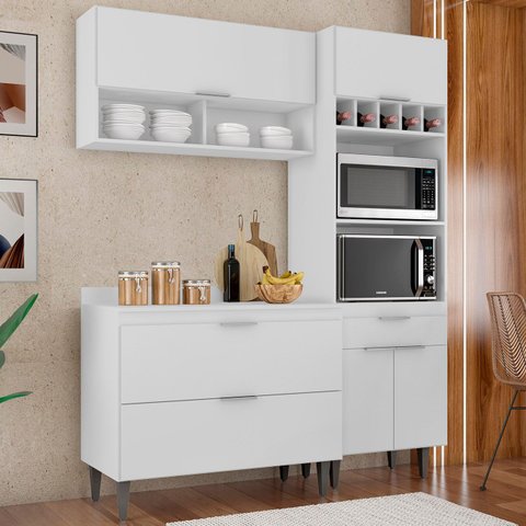 Armário de Cozinha com Tampo Cp02 160cm Pérola Branco Z34 - Mpozenato