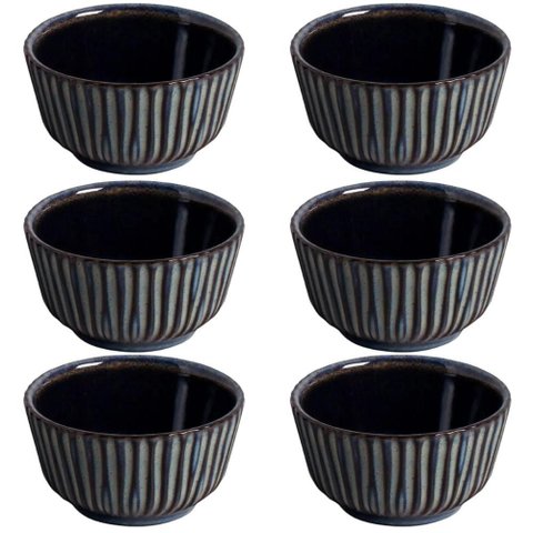 6 Ramekins Médios 170ml Cerâmica Azul Titanium Porto Brasil Molho Shimeji Sushi Restaurante