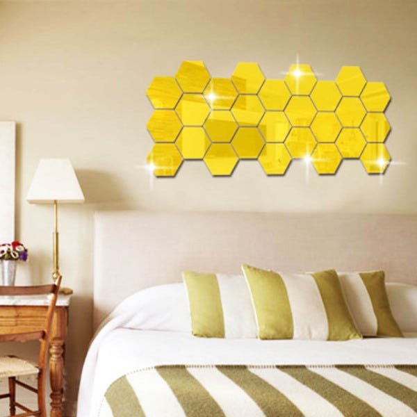 Espelho Decorativo Hexagonal Dourado - 10 Peças - 1