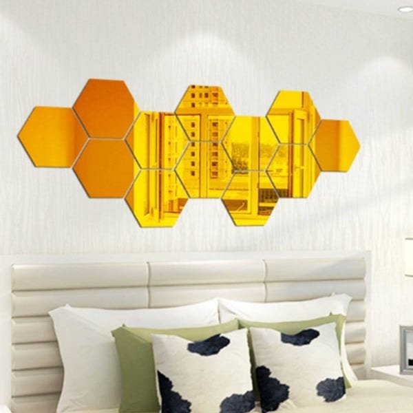 Espelho Decorativo Hexagonal Dourado - 10 Peças - 2