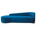 Ver imagem 2 de Divã Recamier Orgânico França 200cm Lado Esq Pés Metal Dourado Linho Azul Royal