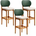 Ver imagem 1 de Kit 3 Banquetas Alta Bar Cozinha Sala Jantar Betta L02 Imbuia Facto Verde Linho Cru - Lyam Decor