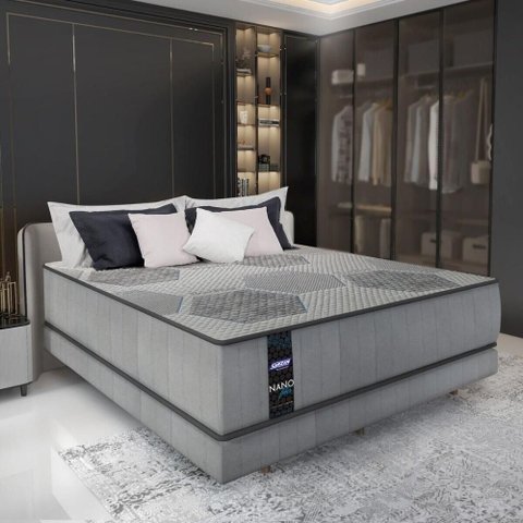 Cama Box Conjugado Casal com Colchão 138x61x188 Nanofiber Gazin Cr35306 Cinza Claro