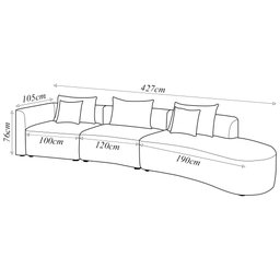 Sofá Curvo Decorativo Kimiko 427Cm 5 Lugares Sala de Estar com Chaise Bouclê Branco G52 - Gran Belo  - 4