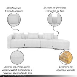 Sofá Curvo Decorativo Kimiko 427Cm 5 Lugares Sala de Estar com Chaise Bouclê Branco G52 - Gran Belo  - 3