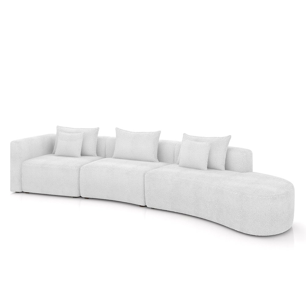 Sofá Curvo Decorativo Kimiko 427Cm 5 Lugares Sala de Estar com Chaise Bouclê Branco G52 - Gran Belo 