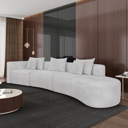 Sofá Curvo Decorativo Kimiko 427Cm 5 Lugares Sala de Estar com Chaise Bouclê Branco G52 - Gran Belo  - 2