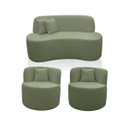 Ver imagem 1 de Kit 2 Poltrona com Sofá Curvo 2 Lugares Feijão Forma Orgânica 1,50 Bouclé Maranata