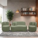 Ver imagem 2 de Kit 2 Poltrona com Sofá Curvo 2 Lugares Feijão Forma Orgânica 1,50 Bouclé Maranata