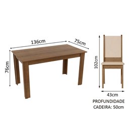 Conjunto Sala de Jantar Madesa Melissa Mesa Tampo de Madeira com 6 Cadeiras Rustic/Crema/Sintético B - 3
