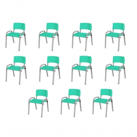 Kit 11 Cadeira Iso Infantil Creche, Base Cinza Verde Água