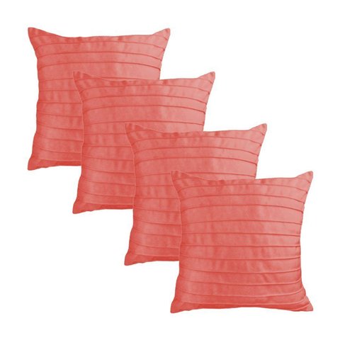 Kit 4 Capas para Almofada Drapeada Line em Veludo Quadrada 50x50 Cor:rosa Coral