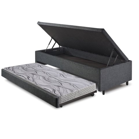 Bicama Box com Baú Viúvo 120x203 com Colchão Auxiliar Linho Cinza